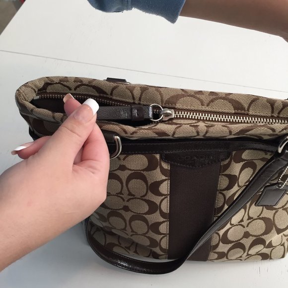 Coach Signature Canvas Stripe Tote Shoulder Bags